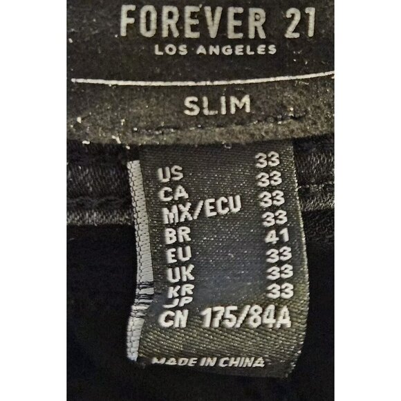 Forever 21 Black Denim Jeans Slim Fit Distressed Paint Splatter Size 33 Womens - Picture 4 of 7